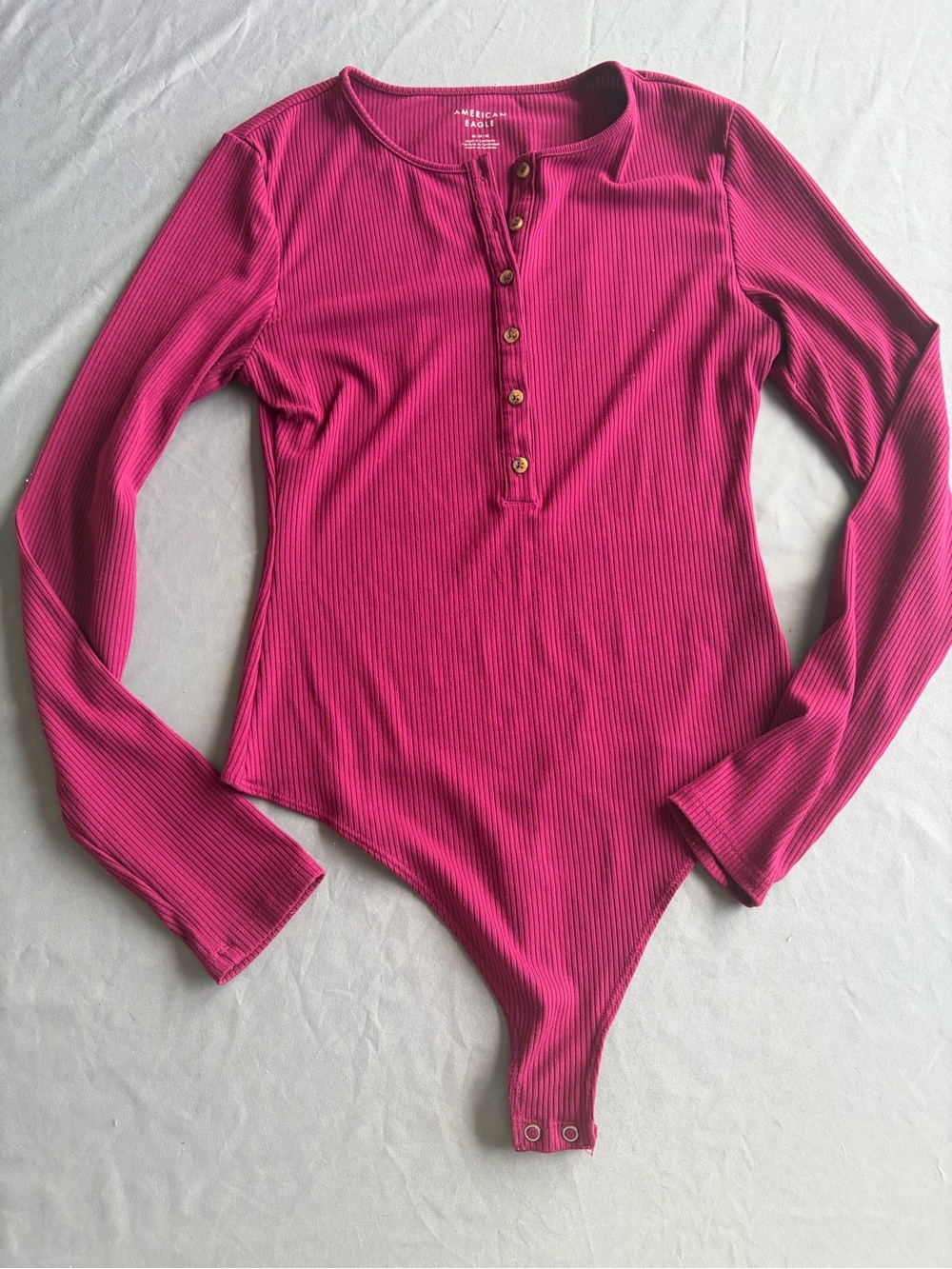 American Eagle Outfitters Maroon Ribbed Henley Bodysuit - Long Sleeve M